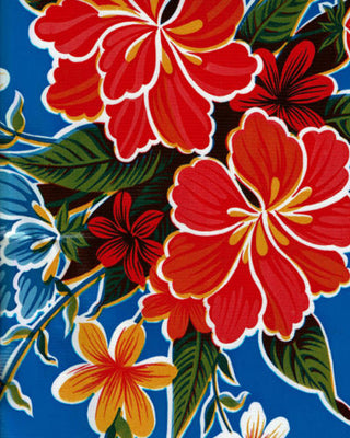 Mexican Oilcloth - Hibiscus on Royal Blue
