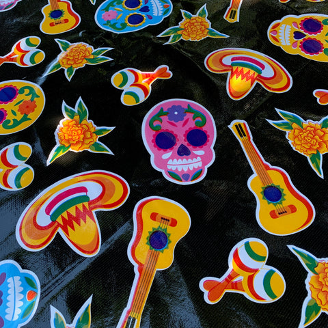 Mexican Oilcloth - Sugar Skull on Black