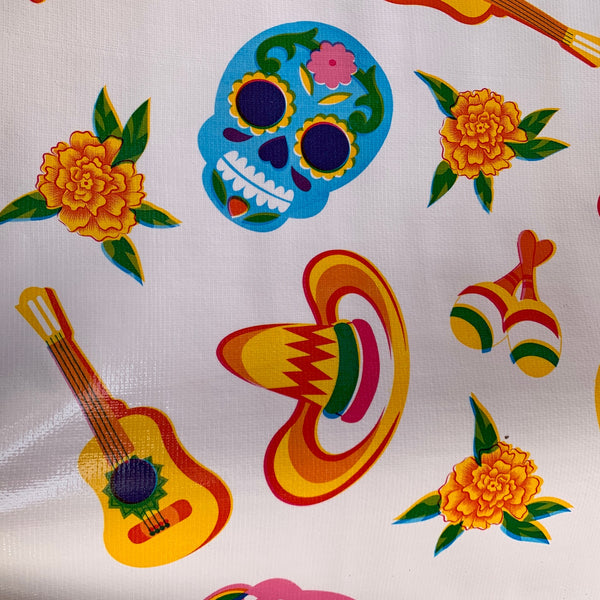 Mexican Oilcloth - Sugar Skull on White