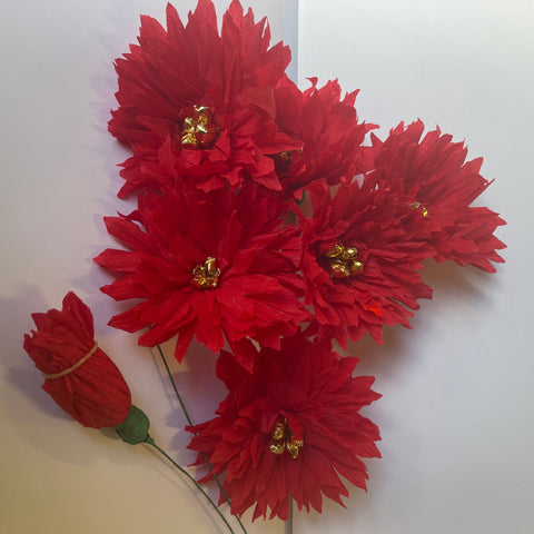 Poinsettia Paper Flowers w/ Gold Center - bag of 1 dozen - 0