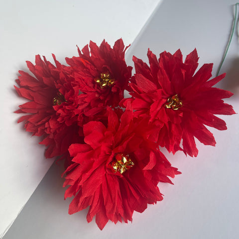 Poinsettia Paper Flowers w/ Gold Center - bag of 1 dozen