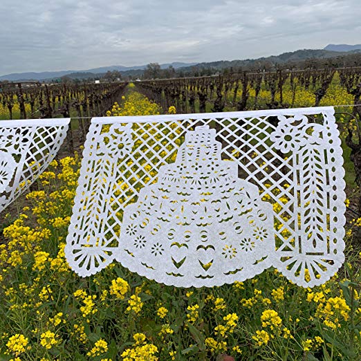 Large White Wedding Papel Picado Banner - Dozen