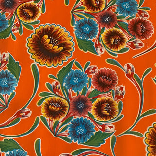 Mexican Oilcloth - Floral on Orange