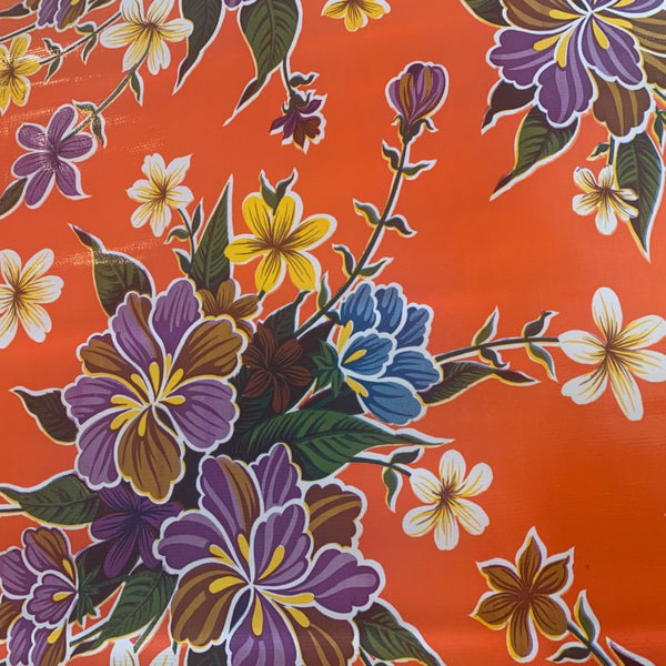 Mexican Oilcloth - Hibiscus on Orange
