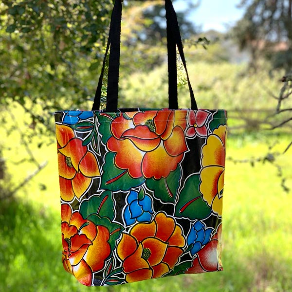 Mexican Oilcloth Market Bag – Frida on Black