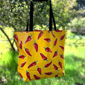 Mexican Oilcloth Market Bag – Red Chile Peppers on Yellow