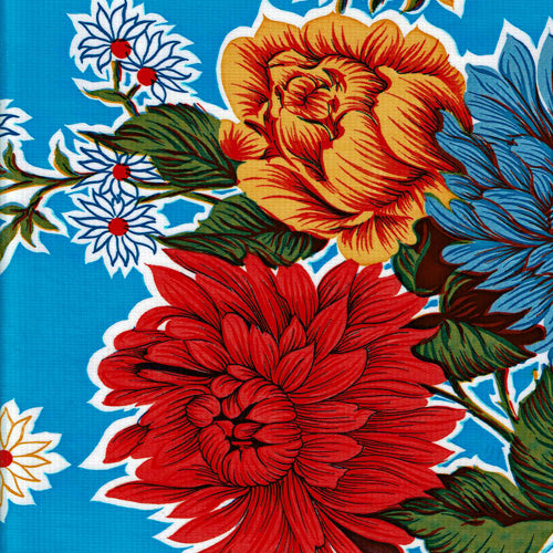 Mexican Oilcloth - Mums on Blue