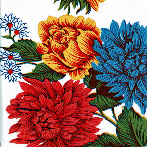 Mexican Oilcloth - Mums on White