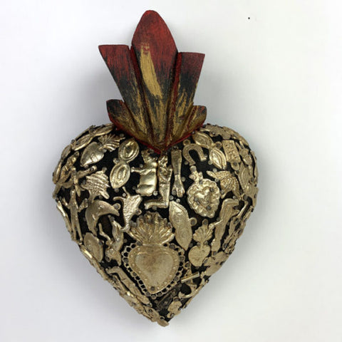 Wood milagro encrusted hearts - X Large