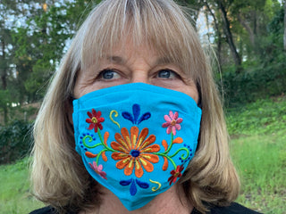 Oaxacan Embroidered Blue Mask