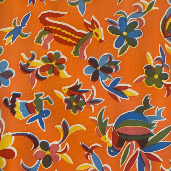 Mexican Oilcloth - Animales on Orange - Otomi Indian design | Mexican ...