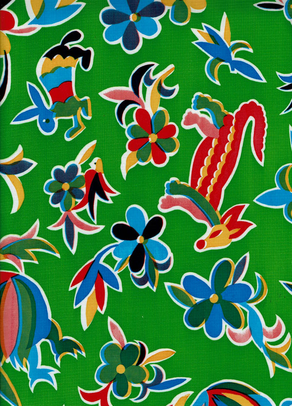 Mexican Oilcloth - Animales on Lime Green (C)