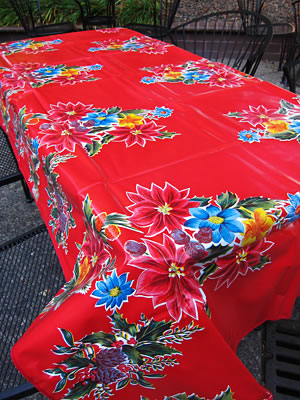 Oilcloth Tablecloth – Poinsettia in Red