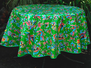Round Oilcloth Tablecloth – Animales on Green