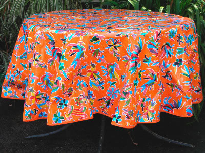 Round Oilcloth Tablecloth – Animales on Orange