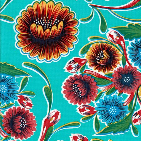Oilcloth Tablecloth – Floral Aqua