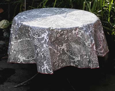 Round Oilcloth Tablecloth – Paradise, Black on White