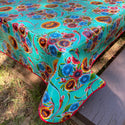 Round Oilcloth Tablecloth - Floral Aqua