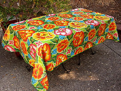 Picnic Table Oilcloth – Frida on Lime Green