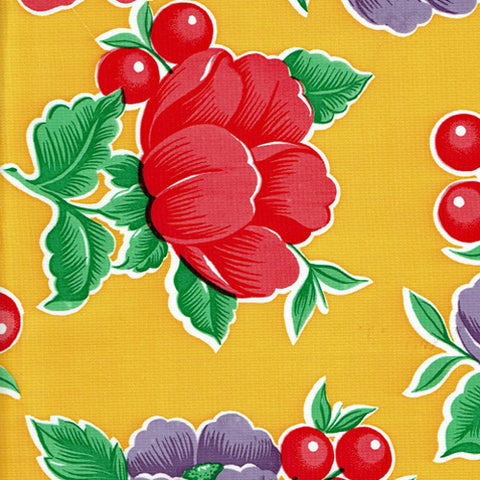 Mexican Oilcloth - Poppy on Yellow