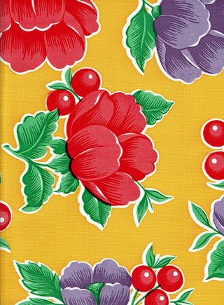 Mexican Oilcloth - Poppy on Yellow