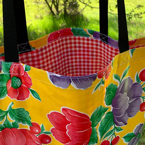 Mexican Oilcloth Market Bag – Poppy on Yellow