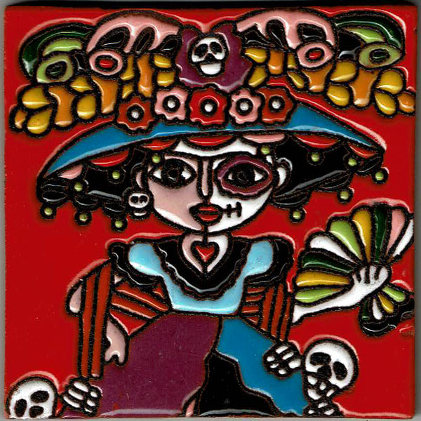 Red Catrina Mexican Tile
