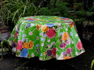 Mexican Oilcloth - Mums on Lime Green