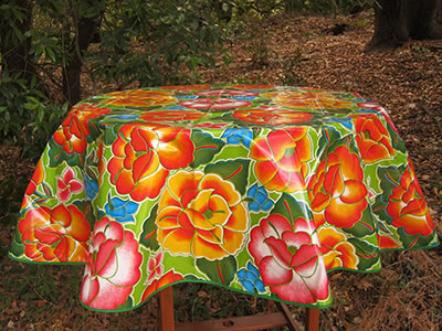 Round Oilcloth Tablecloth – Frida on Lime Green