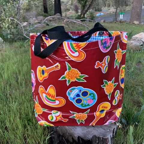 Sugar Skull Tote Bag - Burgundy