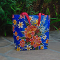TOTE Reversible Oilcloth Market Bag - Hibiscus Blue/Poppy yellow interior