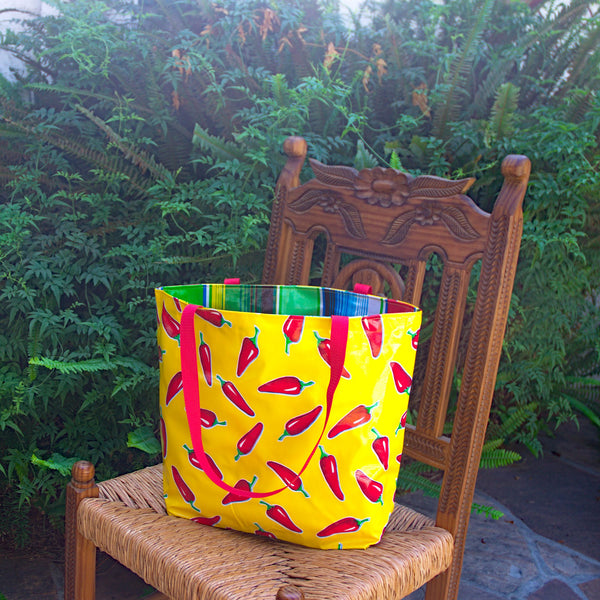 TOTE Reversible Oilcloth Market Bag - Yellow Chile Peppers w/Serape