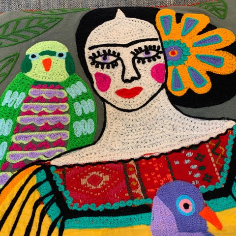 Frida Pillow with Parrots