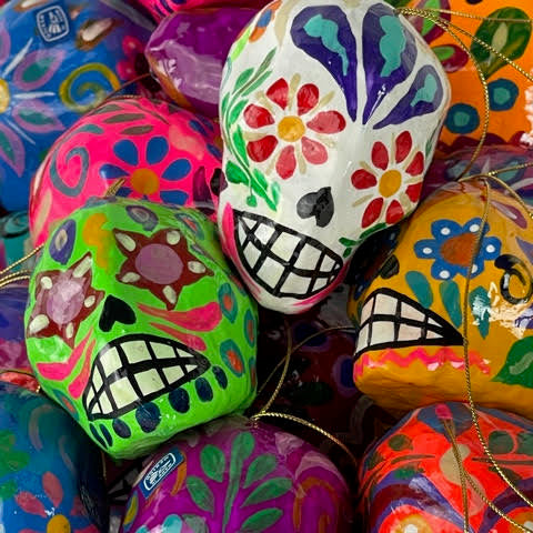 Sugar Skull Ornaments with Gold Strings
