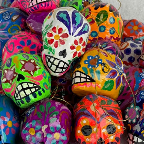 Sugar Skull Ornaments with Gold Strings - 0