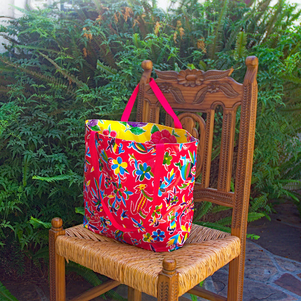 TOTE Reversible Oilcloth Market Bag - Animales Red/Poppy Yellow