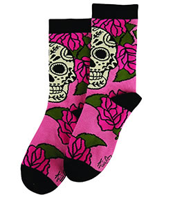 Women’s Rose Sugar Skull Socks - 6 Pairs