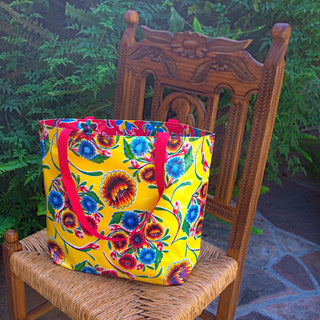 TOTE Reversible Oilcloth Market Bag - Floral Yellow/Floral Orange inside /